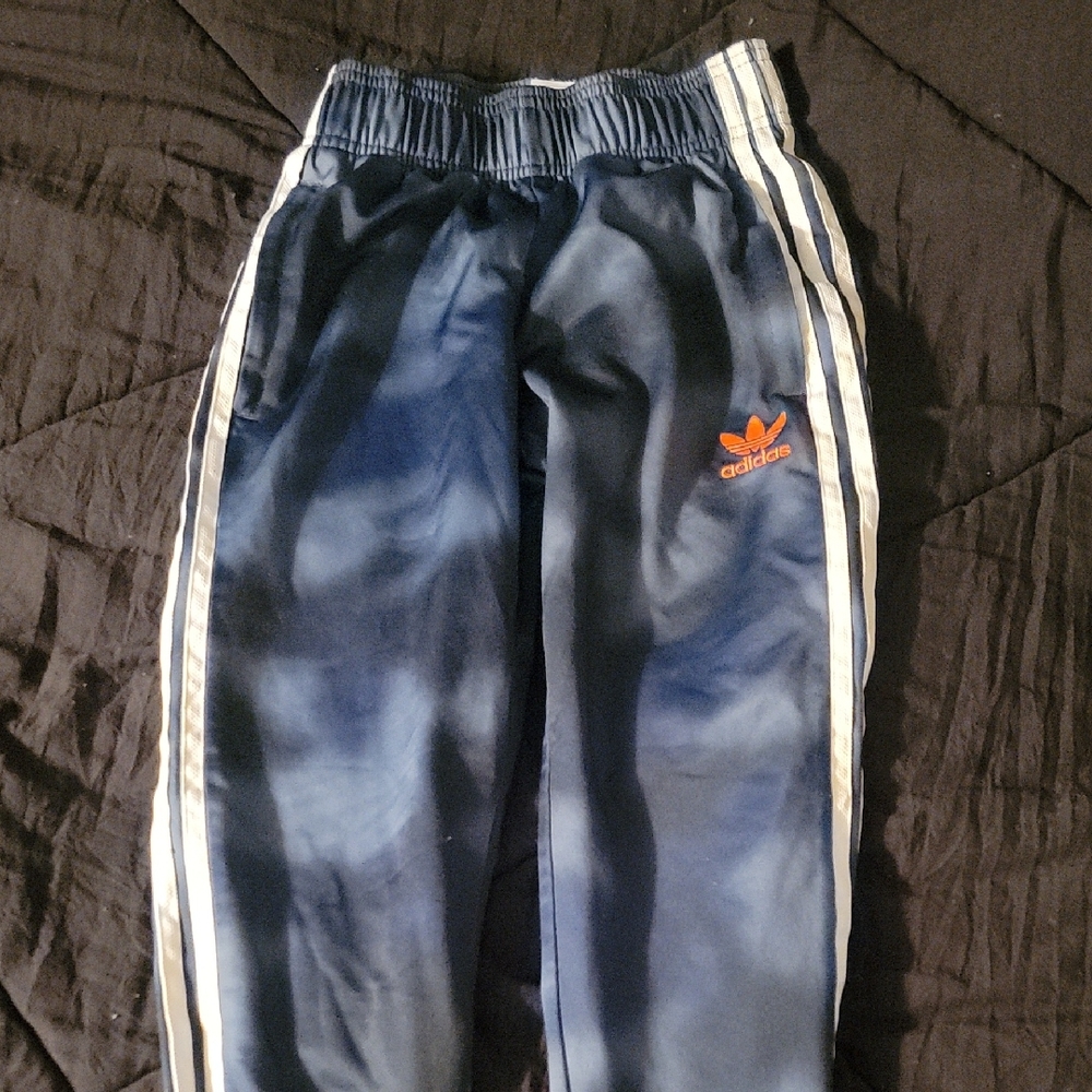Adidas Blue and Orange Sweatpants with Signature Stripes